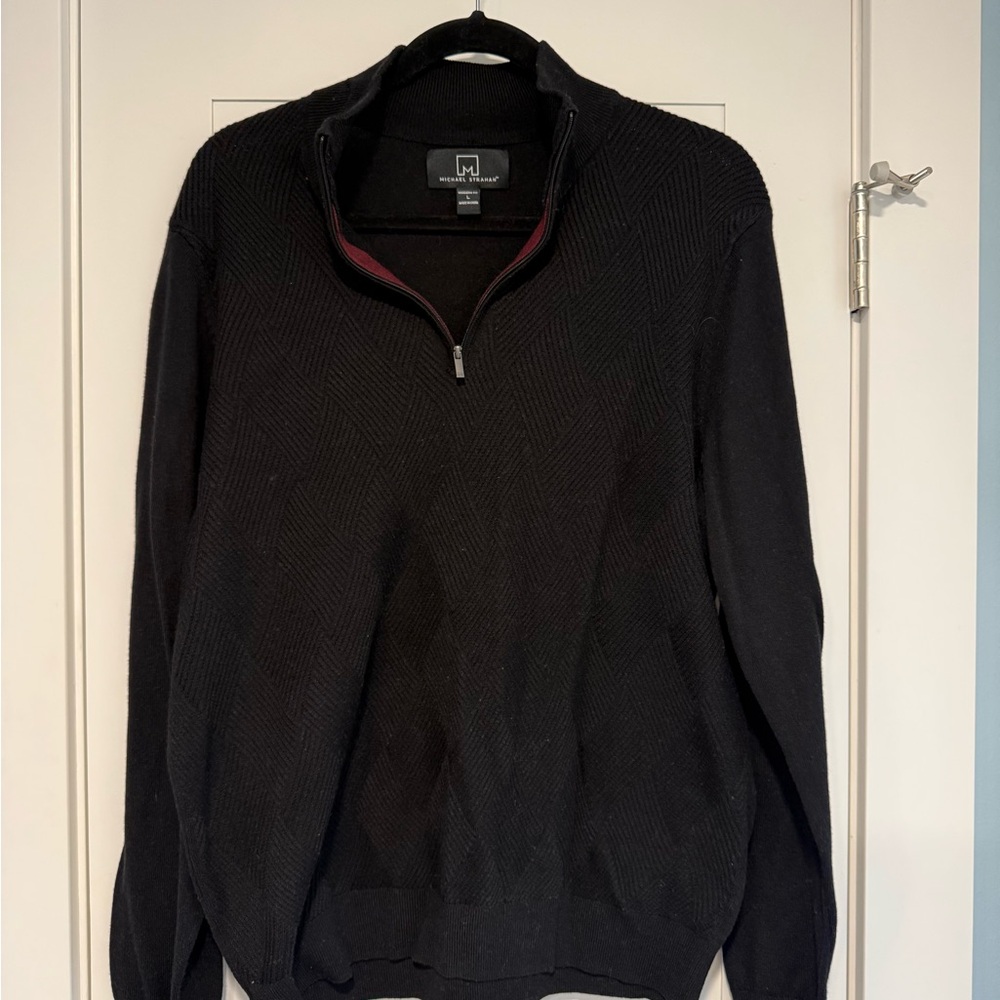 Michael Strahan Black Zip-Up Sweater for Men